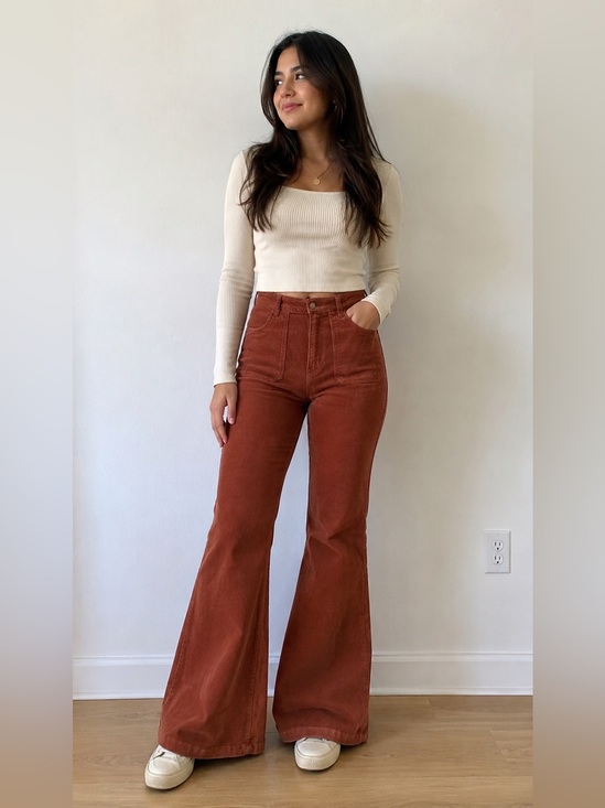 ROLLA'S Pants - ROLLA'S Rust High-Rise Corduroy Flare Pants